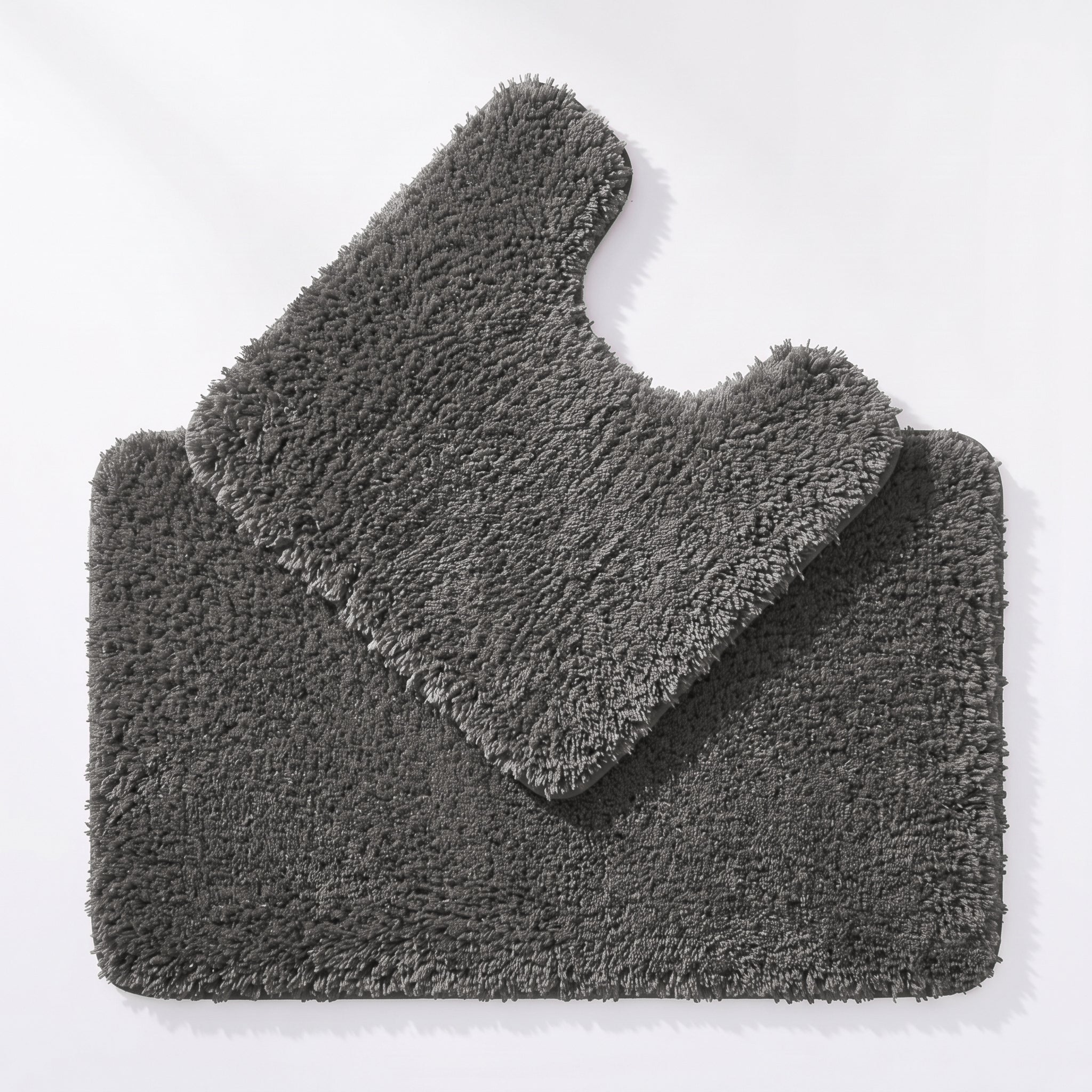 Dark grey Microfibre bathroom mat set. Two piece bath mat and pedestal set.