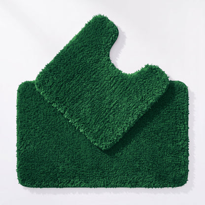 Green Bath Mat and Pedestal Set - 2pc Bathroom Mats Microfibre