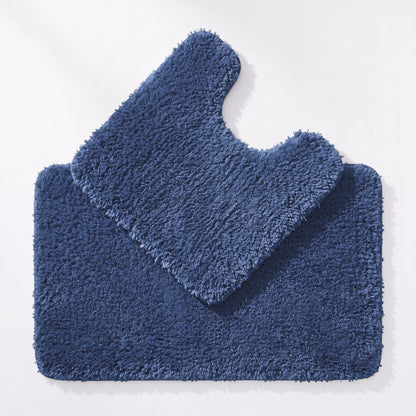 Deep Blue  Bath Mat and Pedestal Set - 2pc Bathroom Mats Microfibre