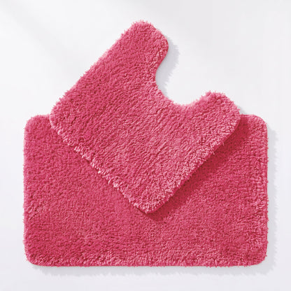 Rose Pink Bath Mat and Pedestal Set - 2pc Bathroom Mats Microfibre