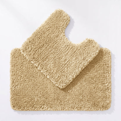 beige two piece bath mat and pedestal set, non slip
