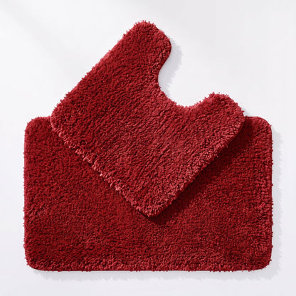 Wine red Bath Mat and Pedestal Set - 2pc Bathroom Mats Microfibre