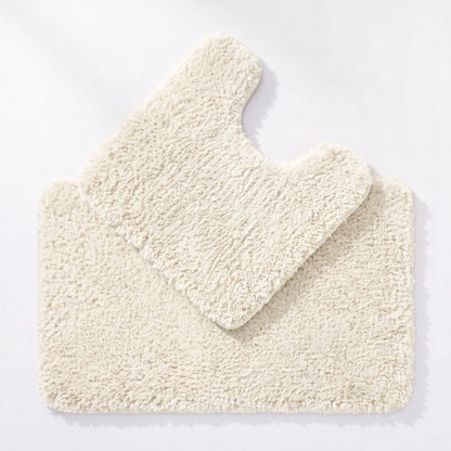 Cream Bath Mat and Pedestal Set - 2pc Bathroom Mats Microfibre