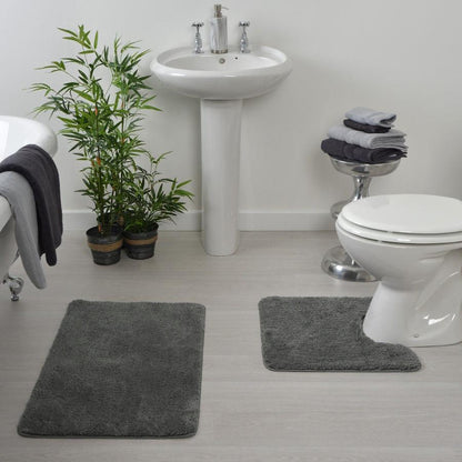 Dark grey non slip bathroom mats for toilet.