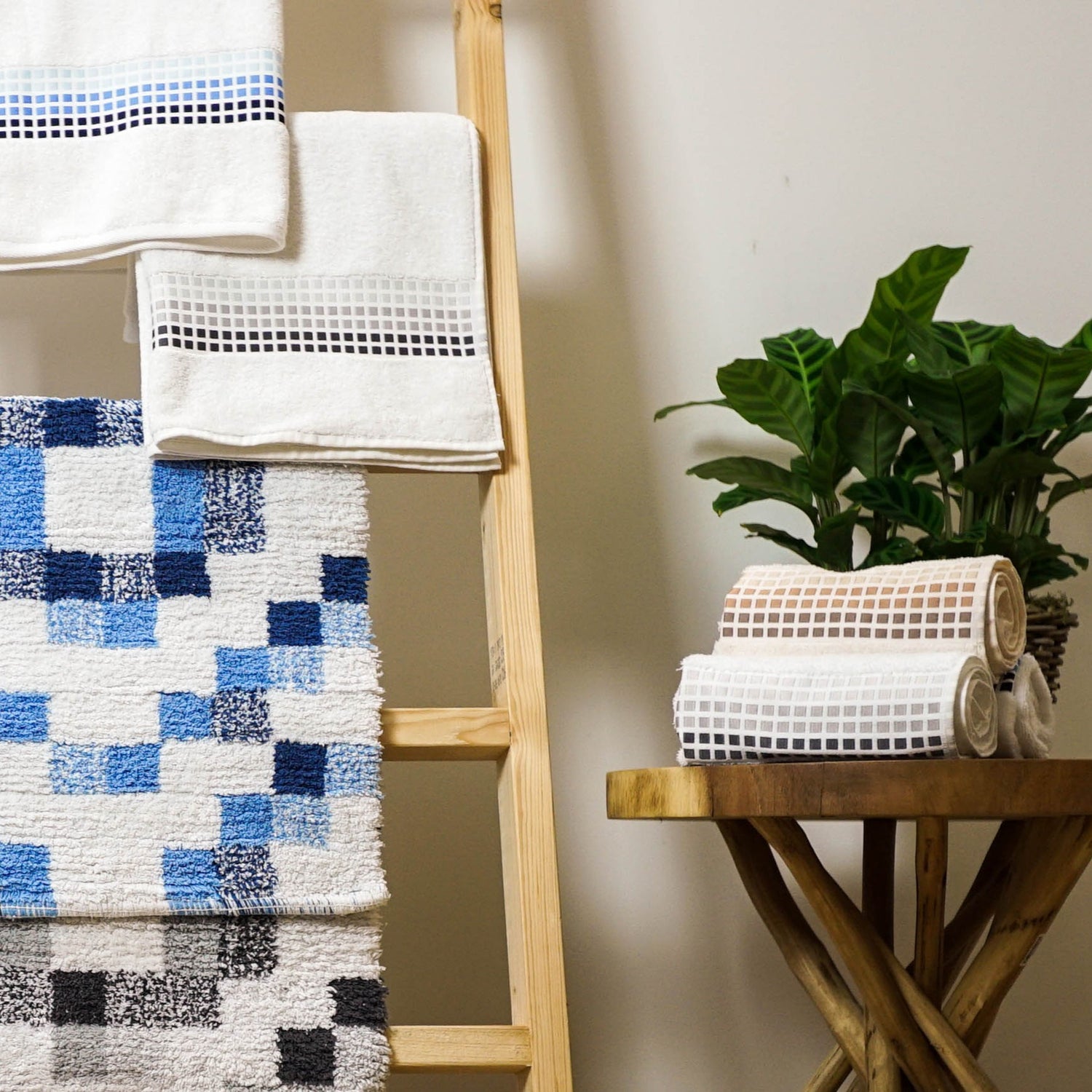 Mosaic patterned towels, sale.