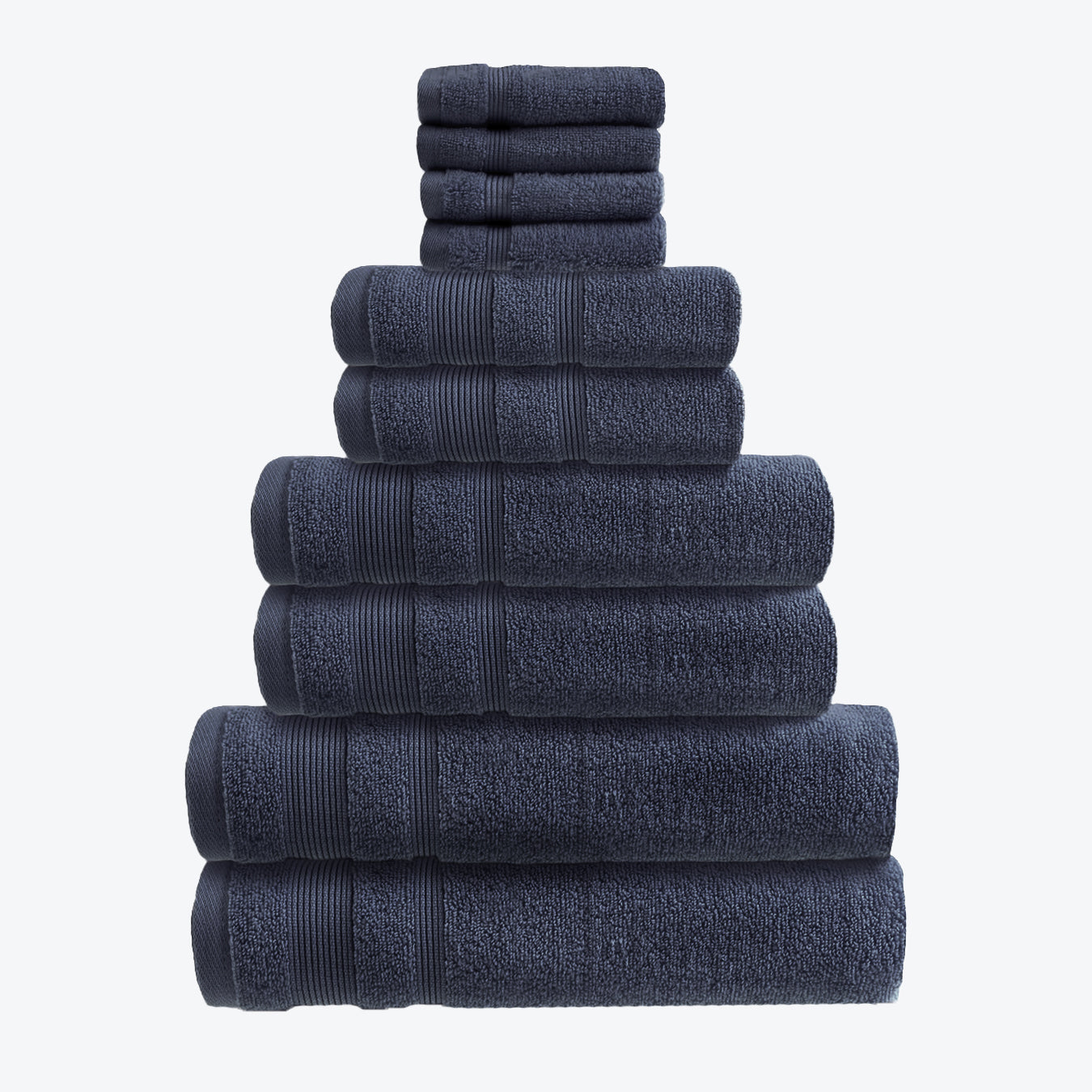 Navy Blue Zero Twist 10pc Towel Set Egyptian Cotton Bathroom Towel Bale. Hand Towels, Bath Towels, Bath Sheets, and Face Cloths