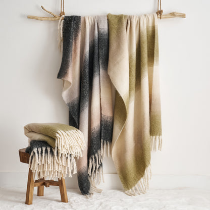 Ombre Faux Mohair Throw - Soft Fringed Blanket