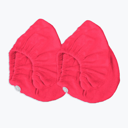 2pk Hot Pink Cotton Hair Wraps - button fastening