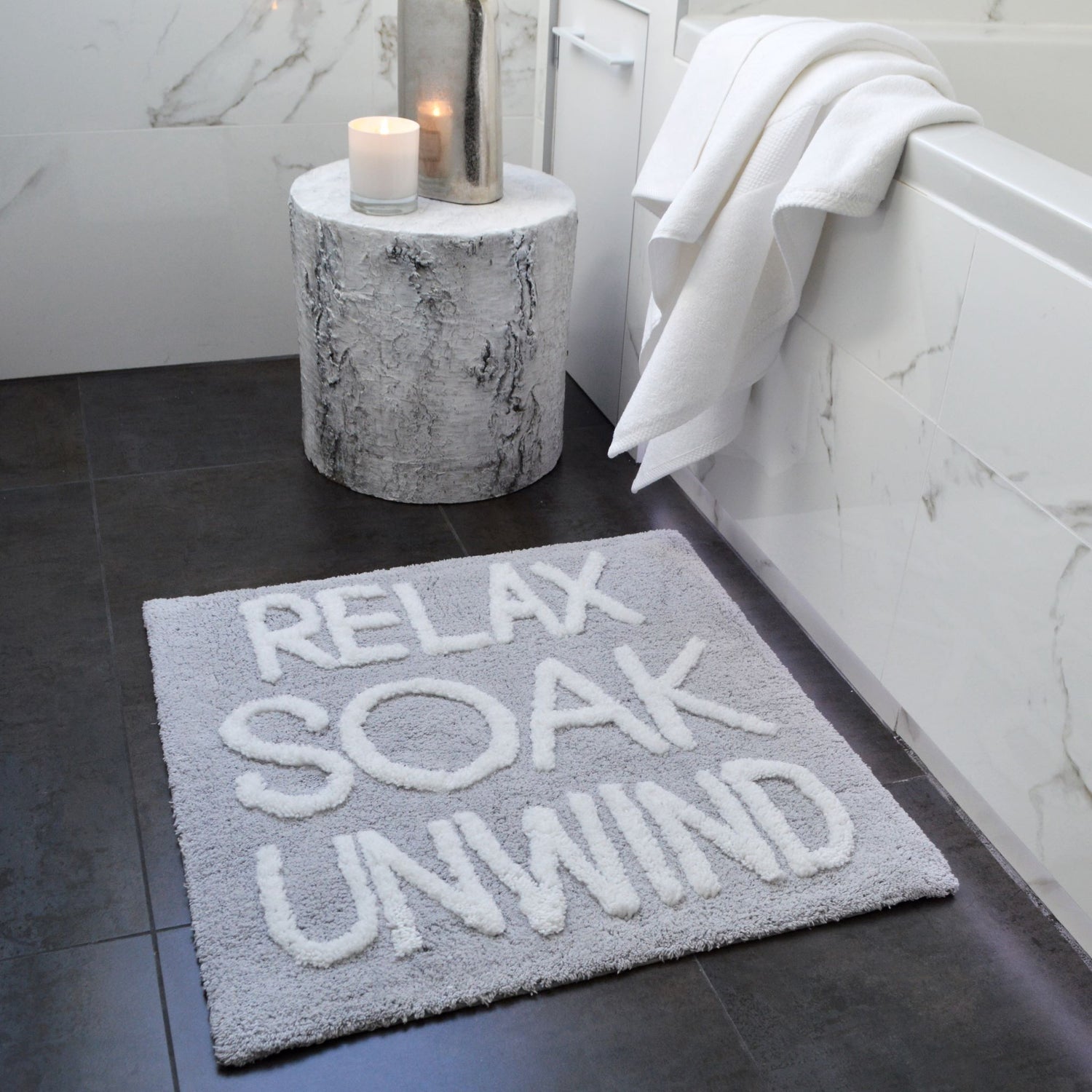 Relax Soak Unwind Tufted Square Bath Mat