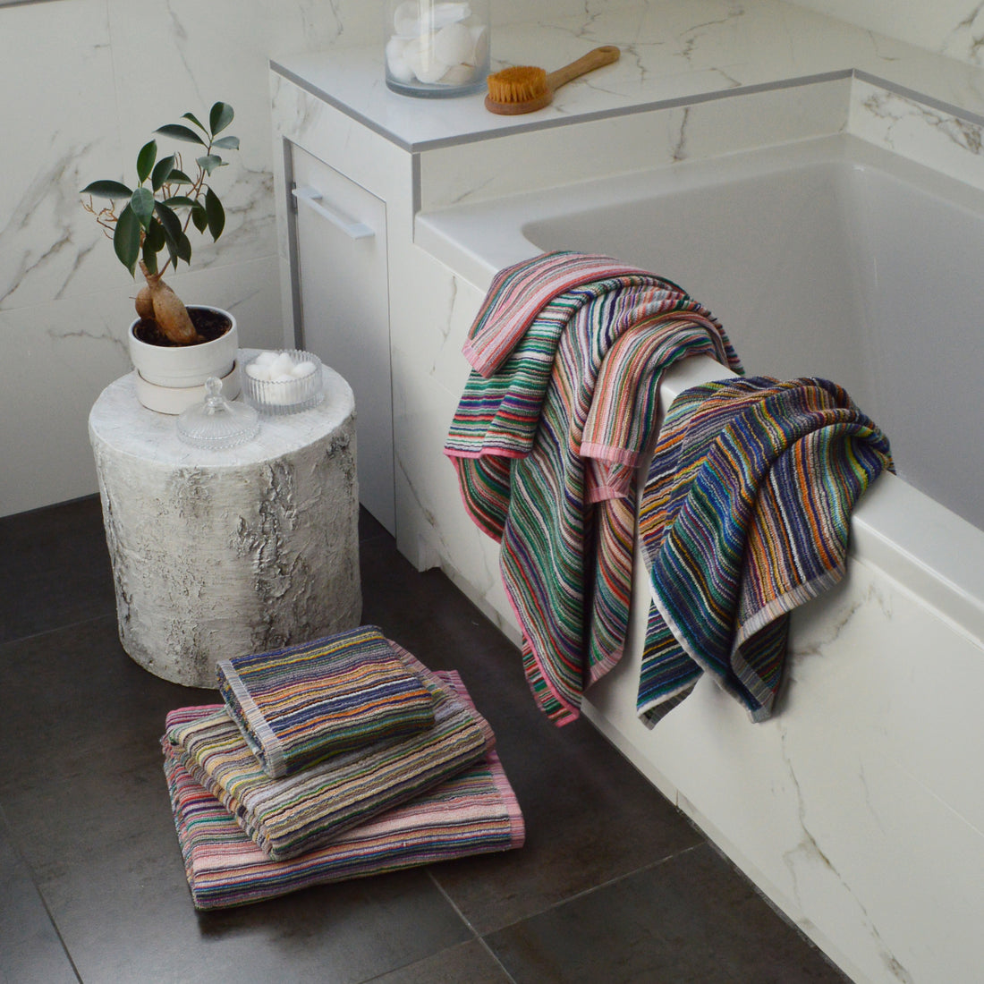 Colourful striped towels recycled cotton