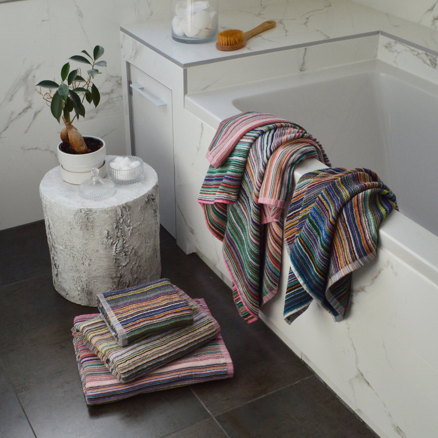 Colourful striped towels recycled cotton