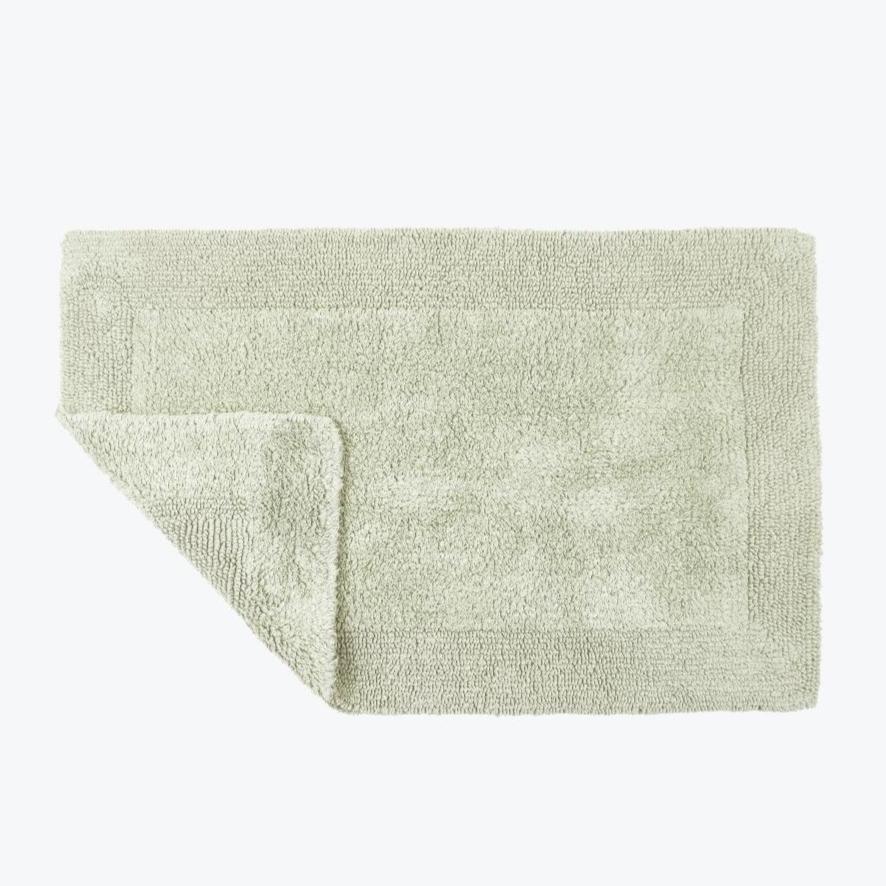 Sage Green Reversible Cotton Large Bath Mat - Luxury Thick Bathmat