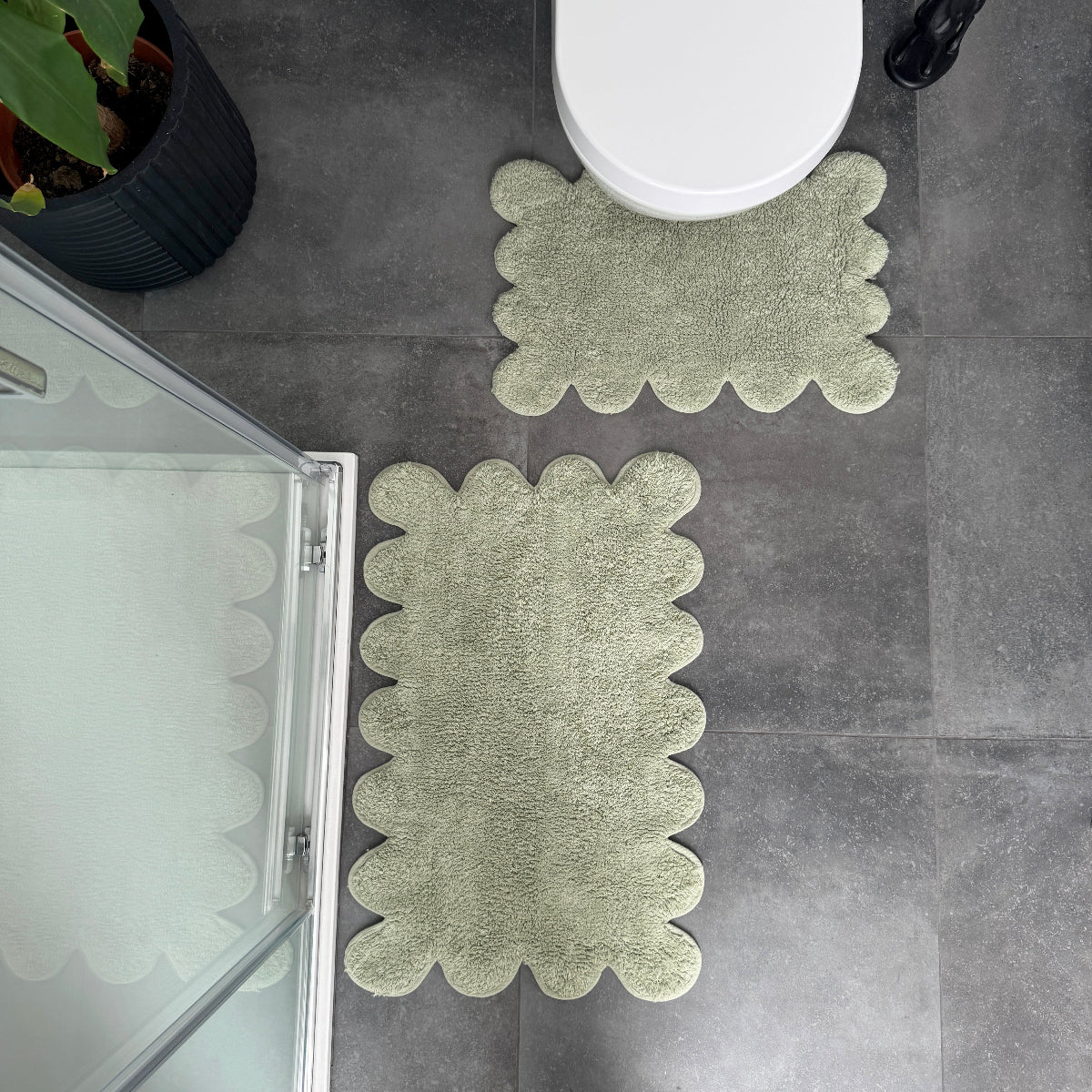 Sage green two piece bath mat and pedestal mat set