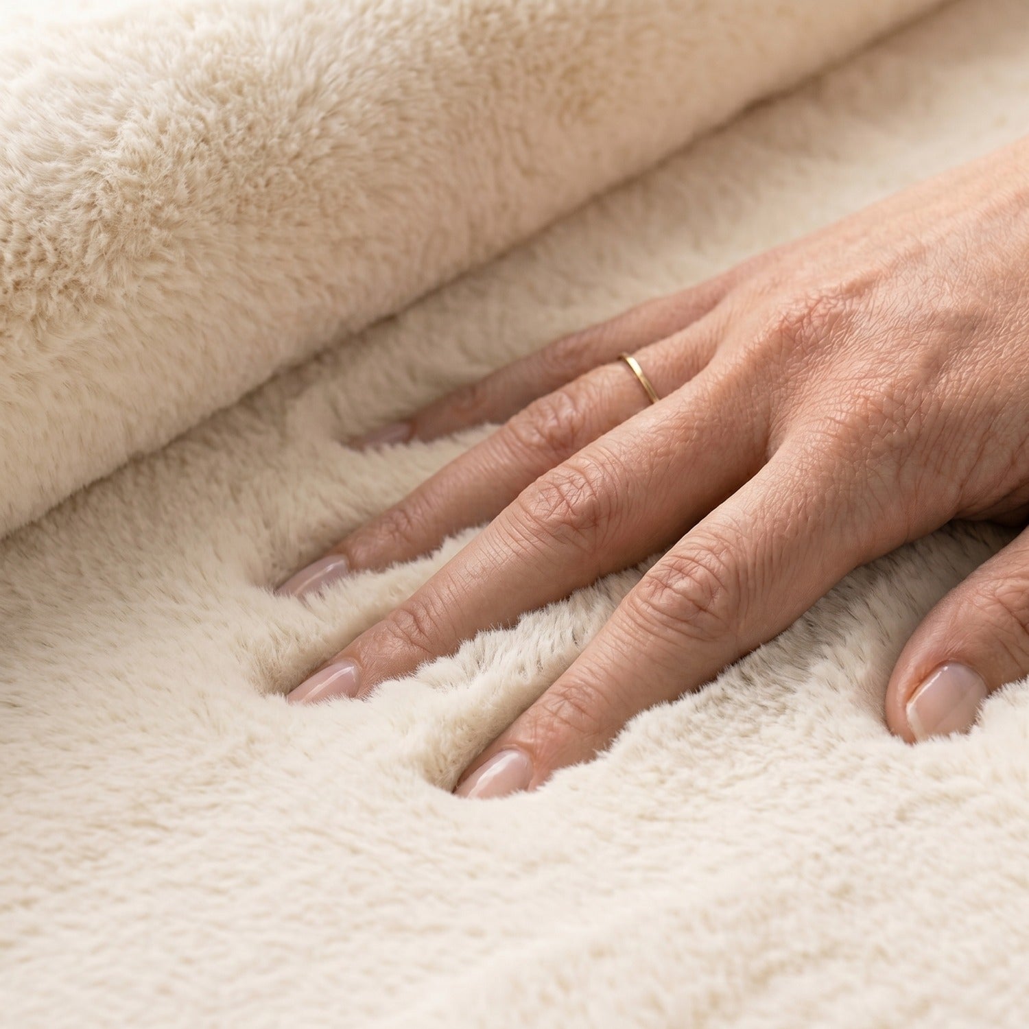 close up of softie rug pile in cream
