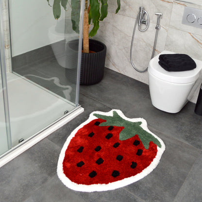 Red strawberry rug, novelty shaped bath mat.