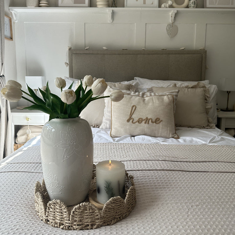 Taupe waffle bedspread for a double bed - made from cotton.
