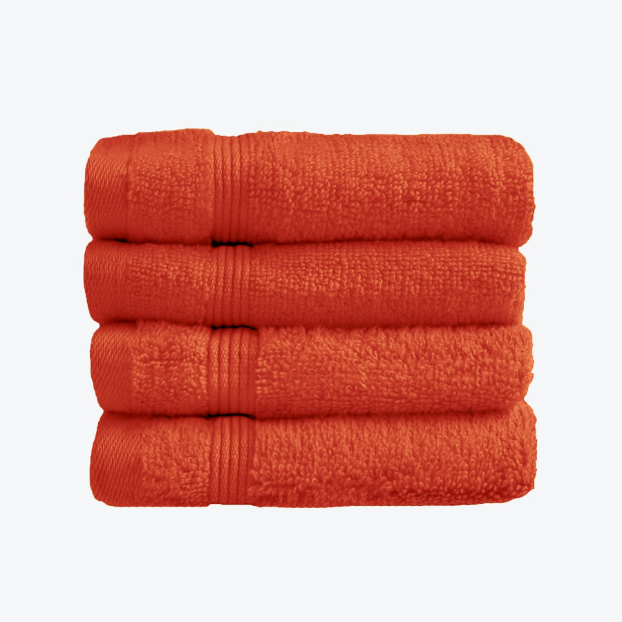 Terracotta Egyptian Towels 4pk Face Cloths Set- Premium Zero Twist Cotton 
