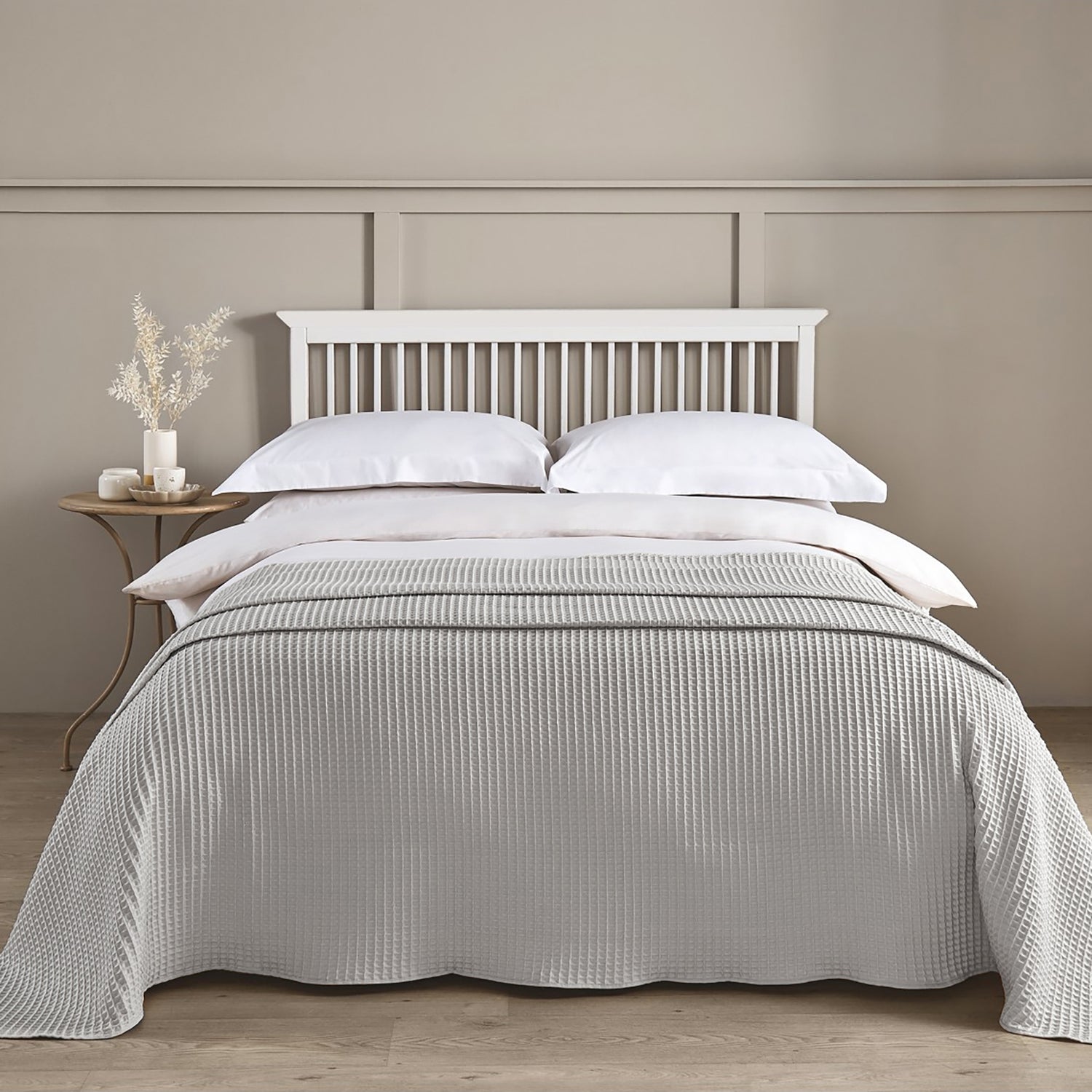 Light Grey Waffle Throw - Premium Cotton Textured Waffle Bedspread set.