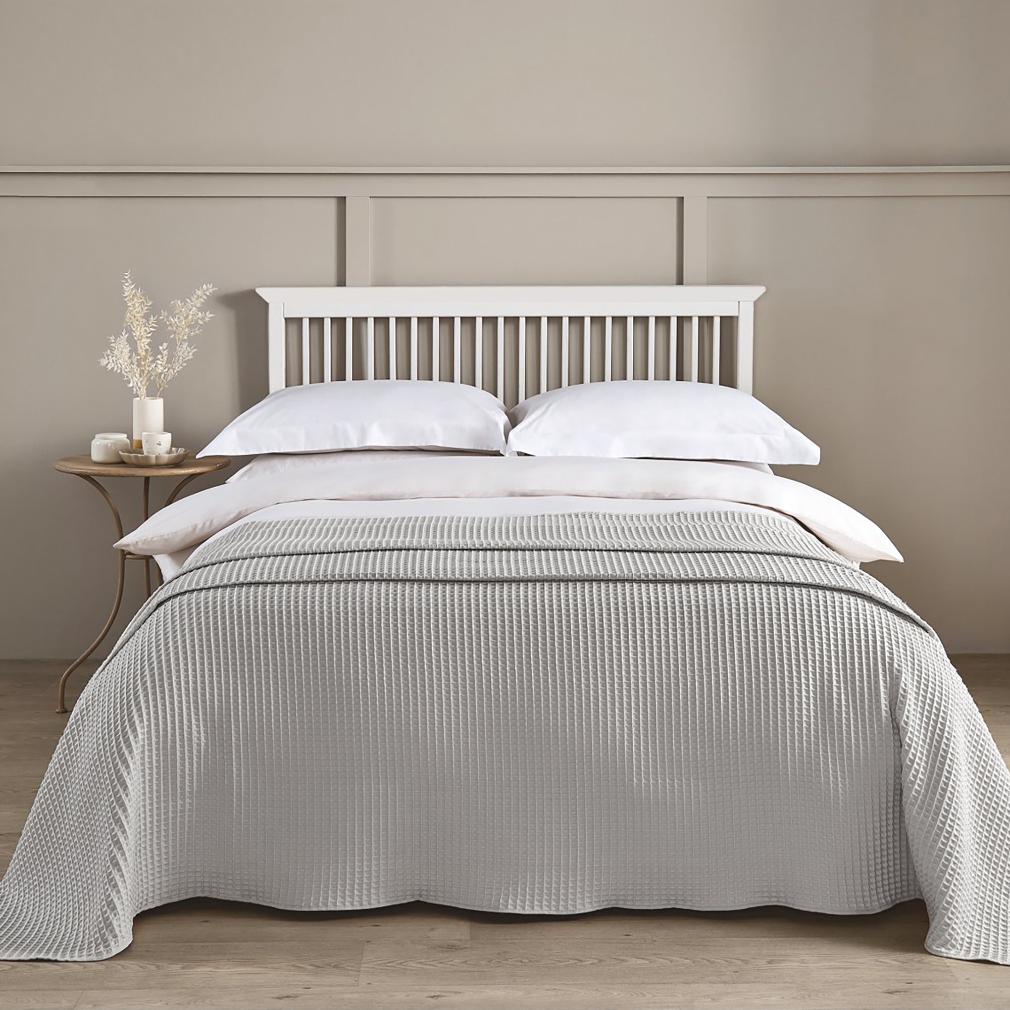 Light Grey Waffle Throw - Premium Cotton Textured Waffle Bedspread set.