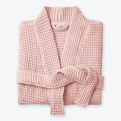 Blush pink spa waffle bathrobe, cosy lightweight bath dressing gown, soft and absorbent.