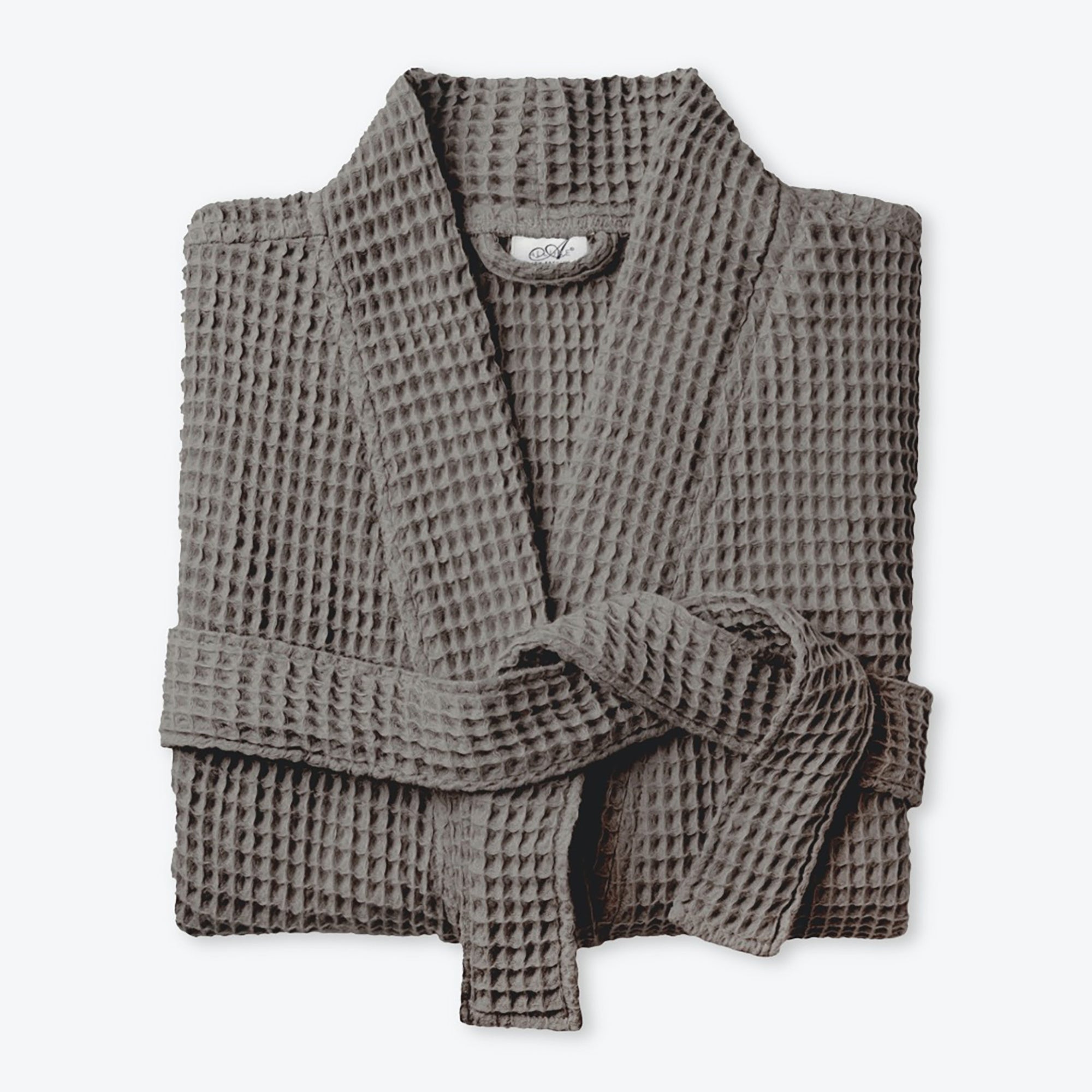 Charcoal grey spa waffle bathrobe, cosy lightweight bath dressing gown, soft and absorbent.