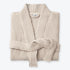 Beige neutral waffle bath robe with shawl collar, pockets and belt loop fastening. 