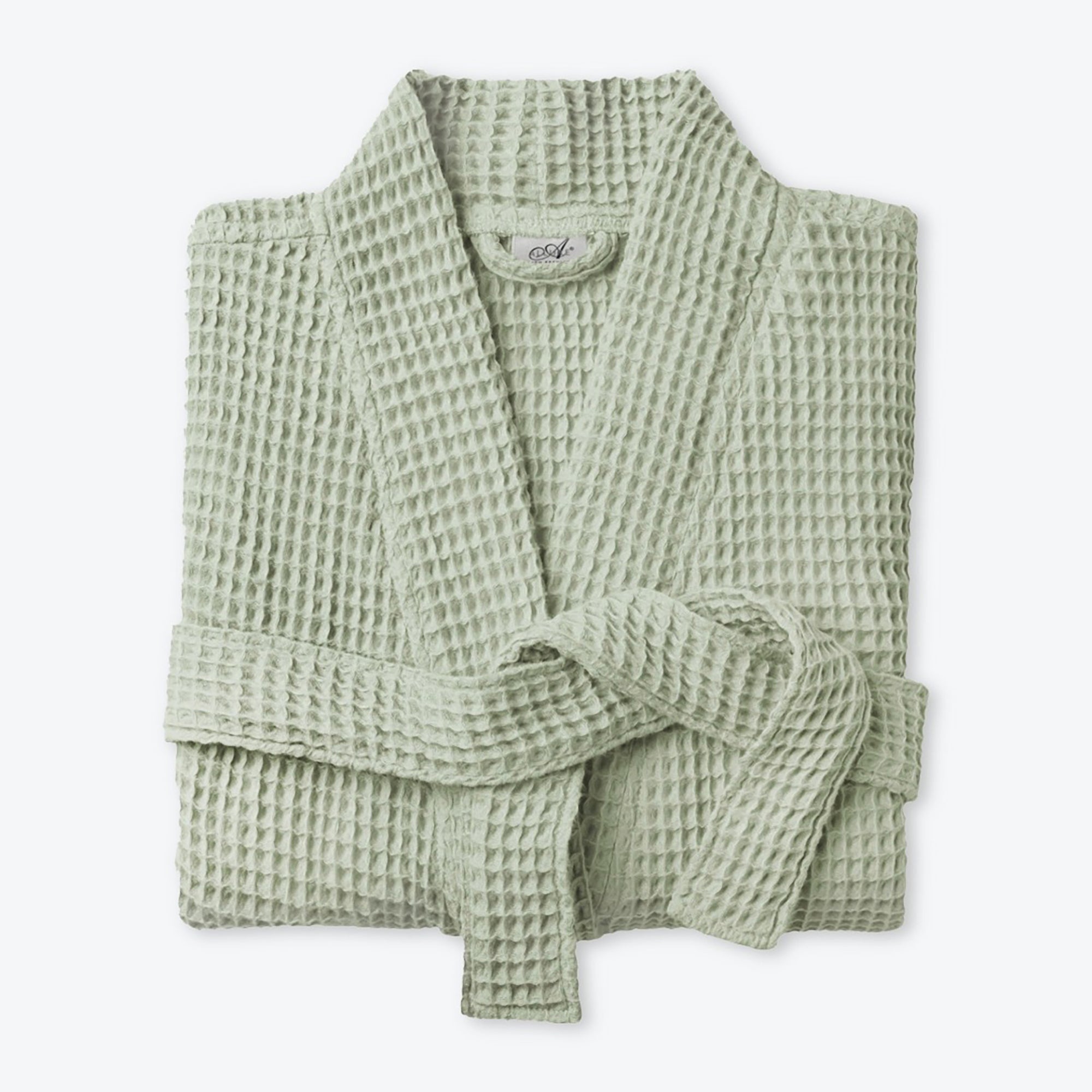 Sage green spa waffle bathrobe, cosy lightweight bath dressing gown, soft and absorbent.