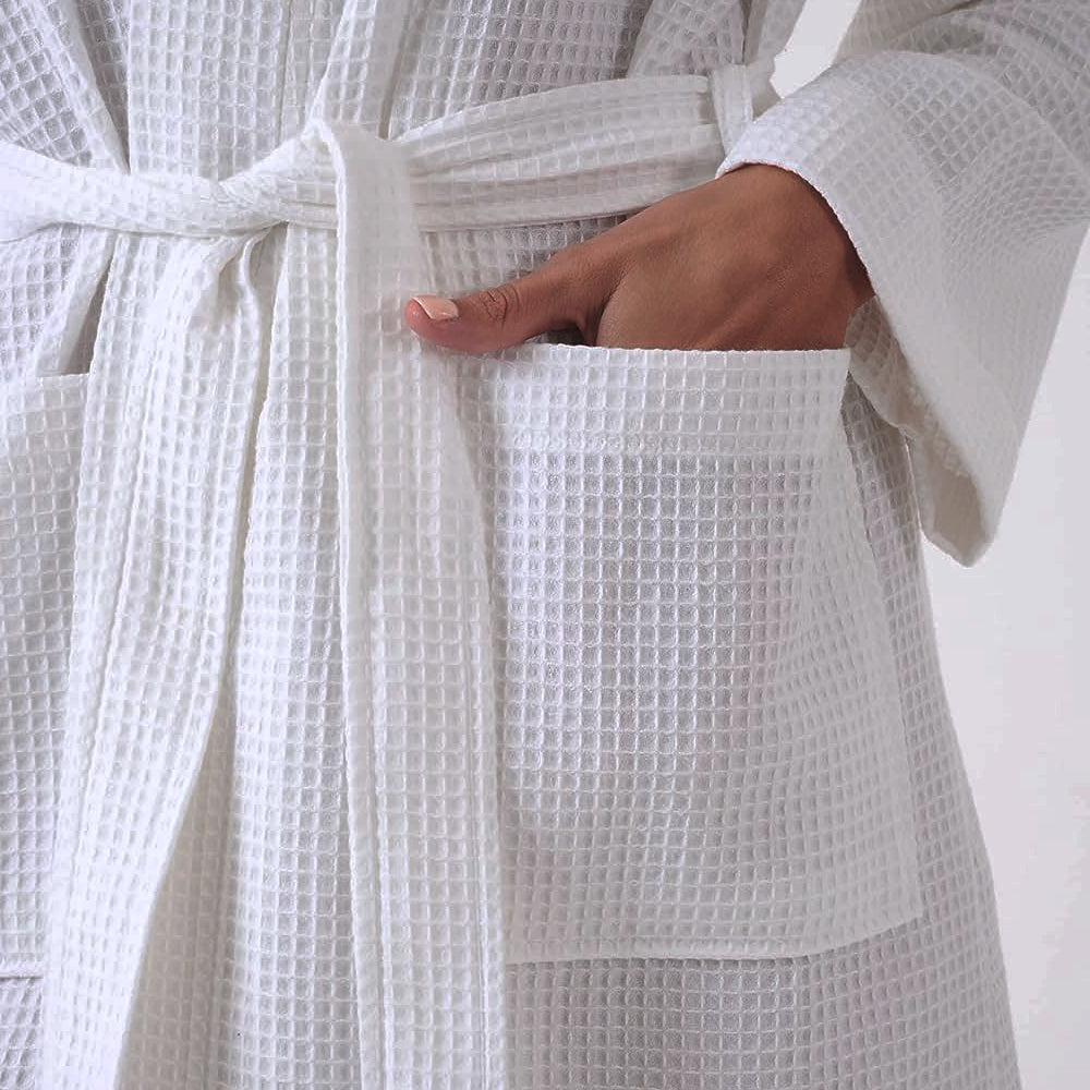 white waffle bathrobe with pockets
