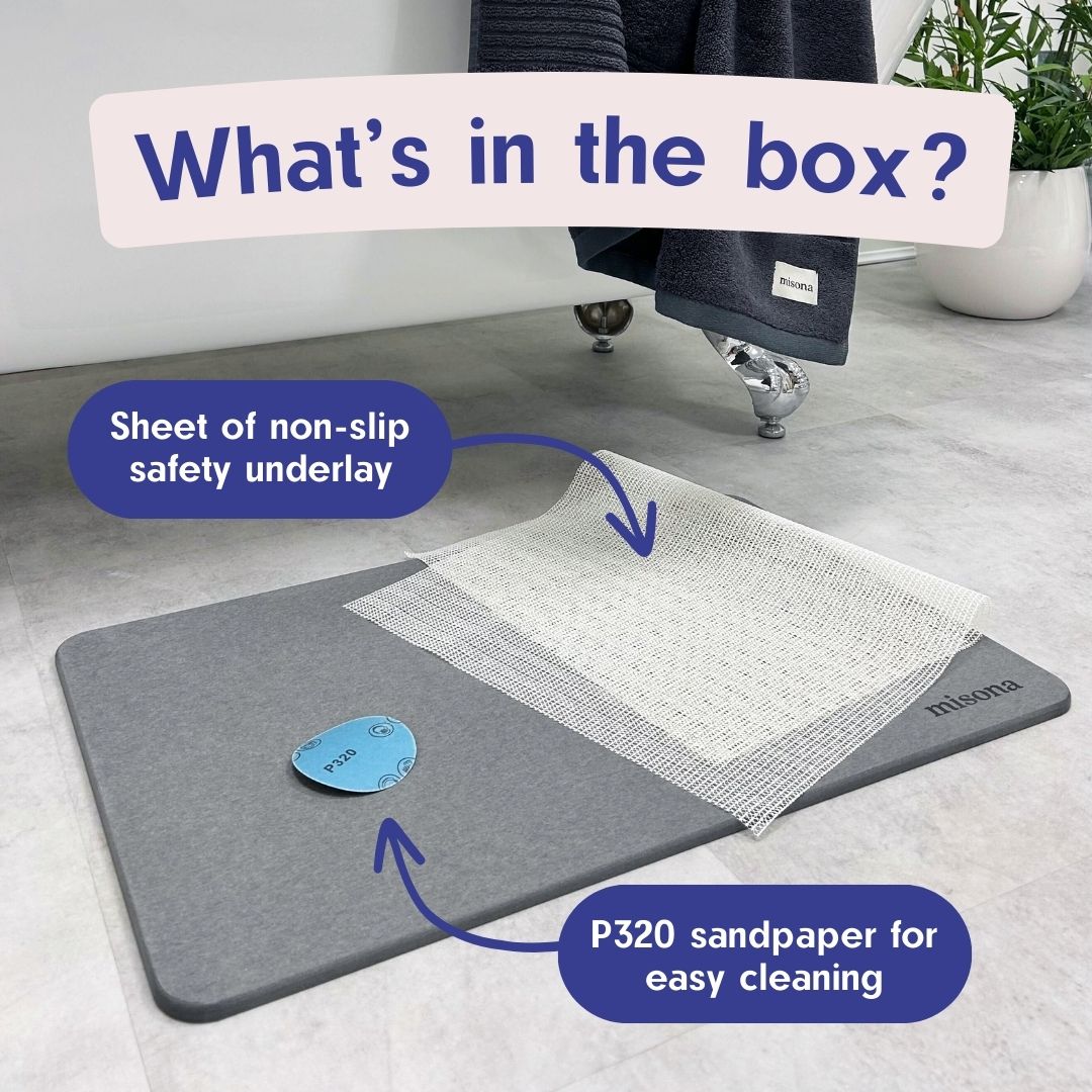 Misona stone bath mat made from diatomite - sustainable alternative for the bathroom.