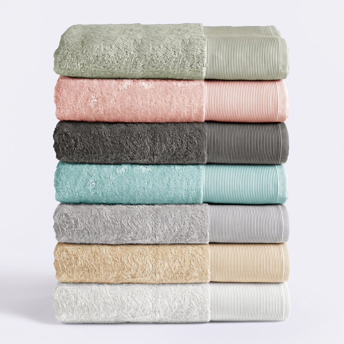 Bamboo cotton bathroom towels in a variety of staple colours. Sustainable bath towels and hand towels for sensitive skin.