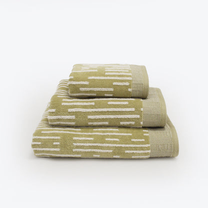 Sage green stripe patterned towels