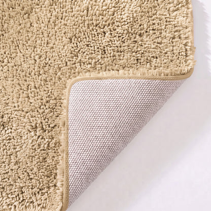 Neutral beige non slip toilet pedestal mat with shaggy pile- 100% microfibre.