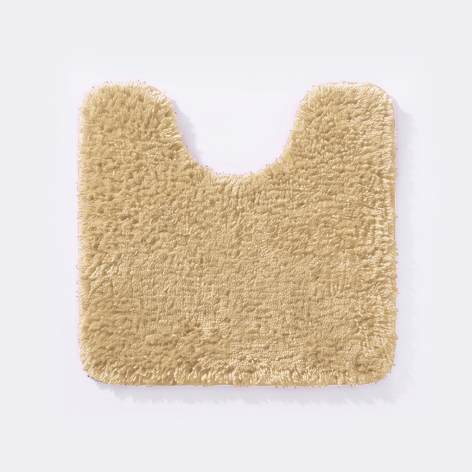 Beige non slip pedestal mat for the toilet or sink basin, plush shaggy microfibre pile.