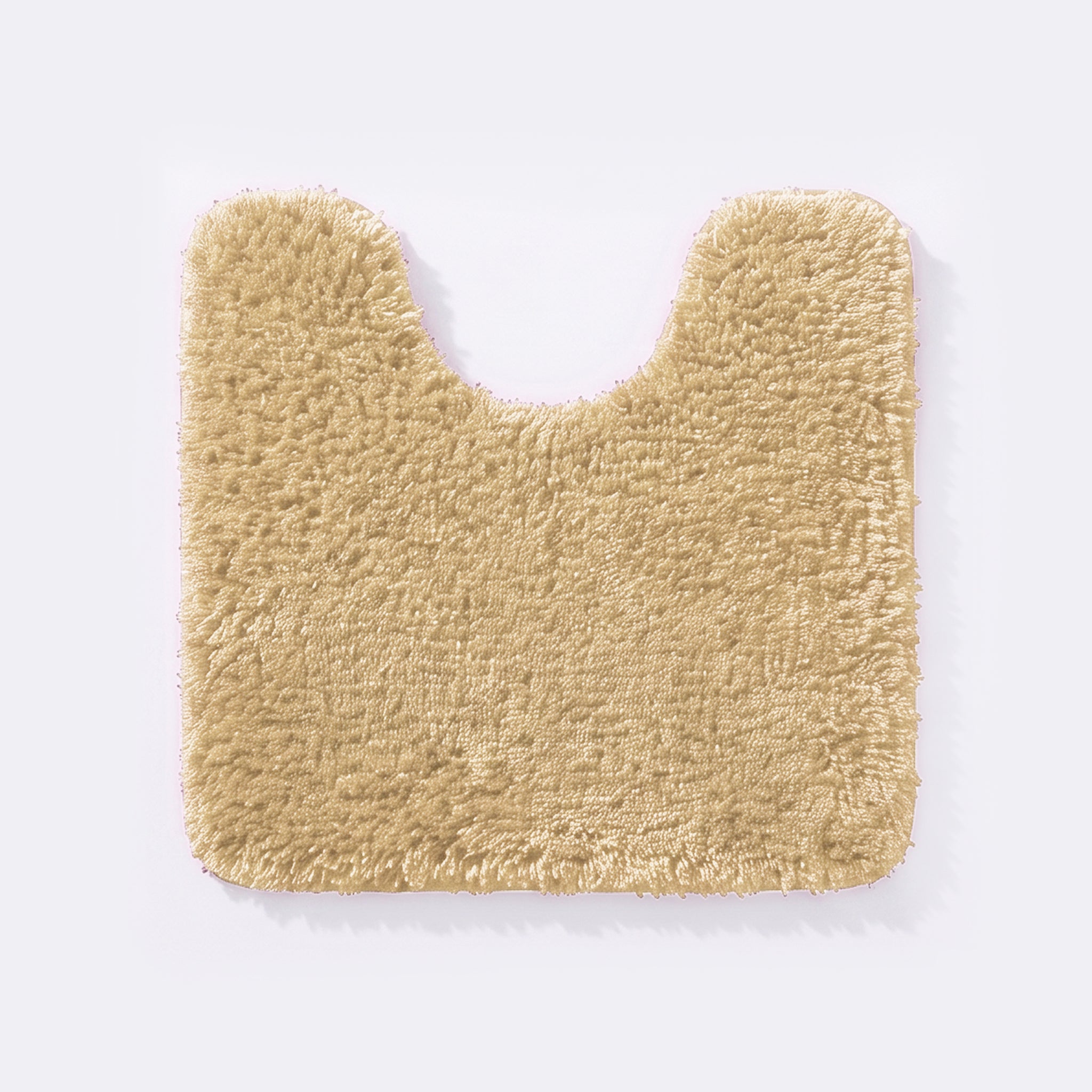 Beige non slip pedestal mat for the toilet or sink basin, plush shaggy microfibre pile.