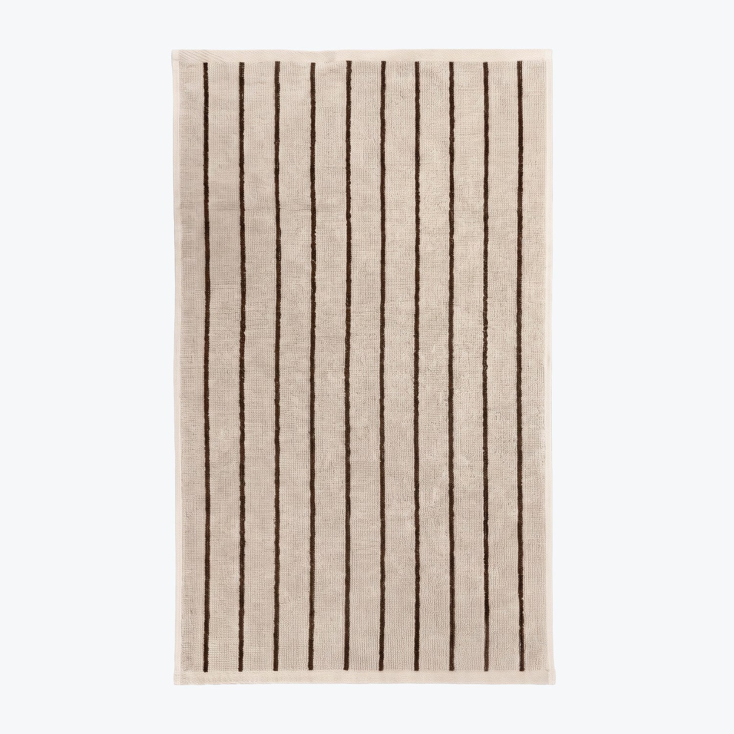 Beige and brown striped towels for the bathroom in a timeless pinstripe pattern - three sizes available for perfect coordination.