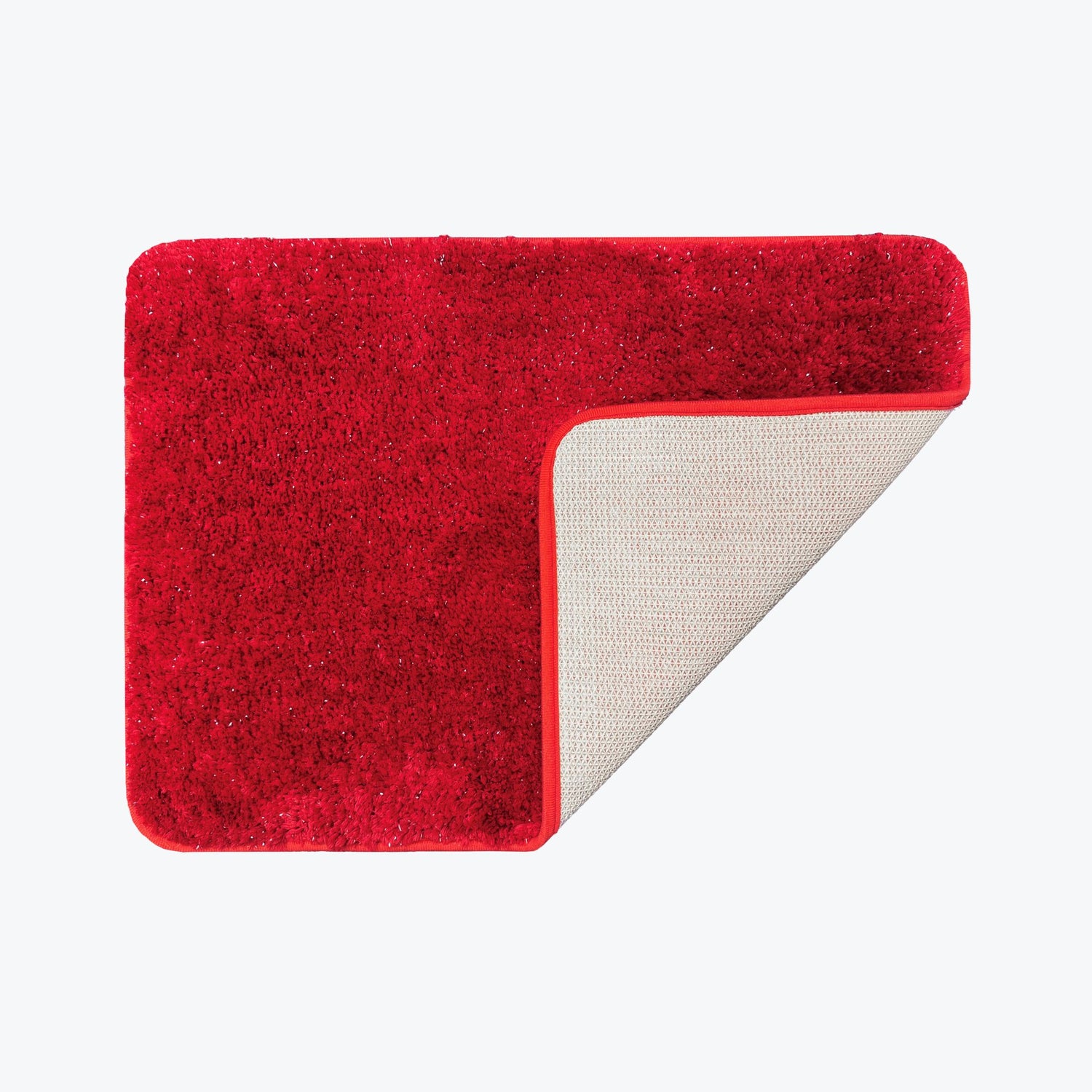 Red non slip bath mat, microfibre plush sparkle.