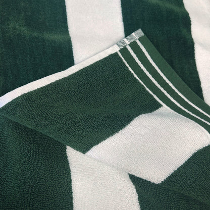 Extra large beach towel in green and white stripe.