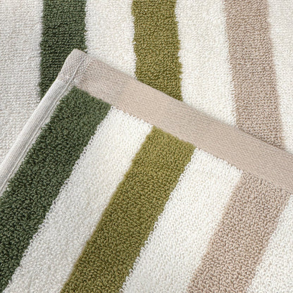 Thick striped towels for the bathroom. Green, khaki and beige stripe.