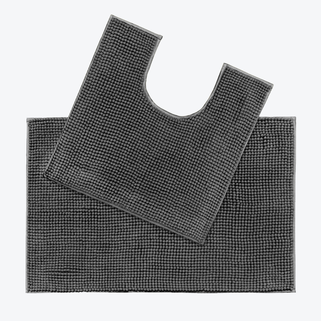 Charcoal grey Two Piece Bath and Pedestal Mat Set, chenille bobble bathroom mats.