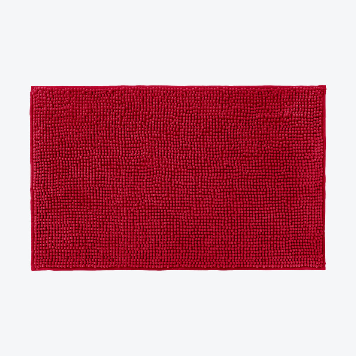 Red chenille bobble bath mat with non slip backing - super soft and plush.