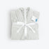 Grey velour dressing gown with terry towelling pile inside.