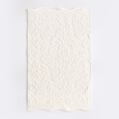 Cream scalloped bathroom towels in textured floral jacquard design - 100% cotton towels.