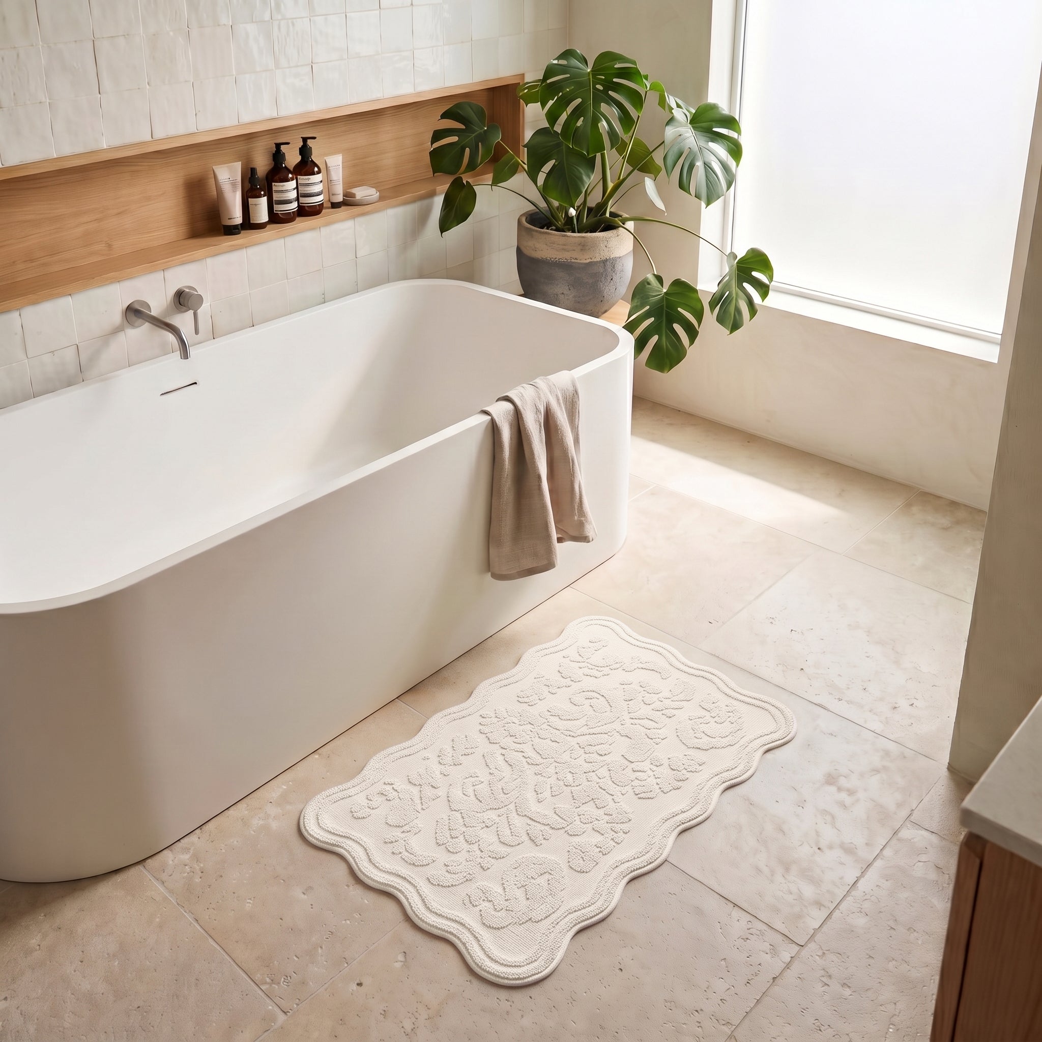 Gracie Jacquard Scalloped Bath Mat