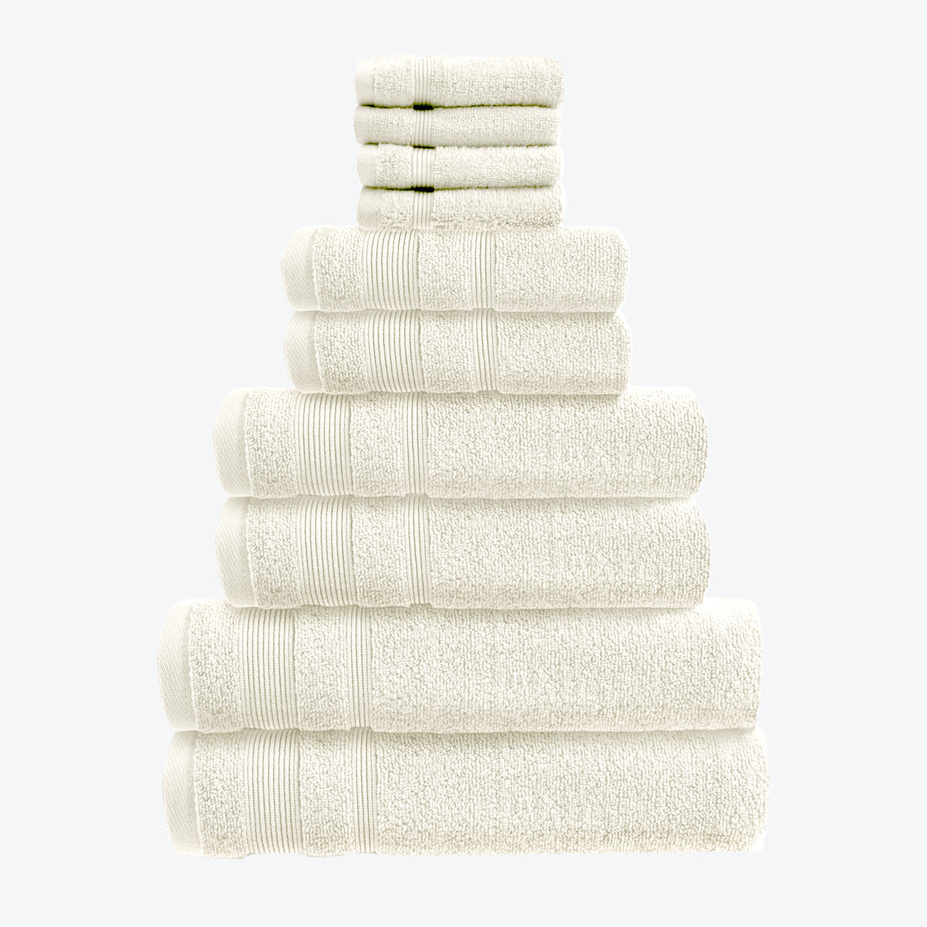 Cream Zero Twist 10pc Towel Set Egyptian Cotton Bathroom Towel Bale. Hand Towels, Bath Towels, Bath Sheets, and Face Cloths