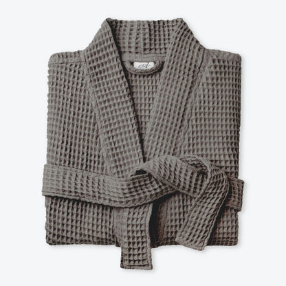 Charcoal grey spa waffle bathrobe, cosy lightweight bath dressing gown, soft and absorbent.