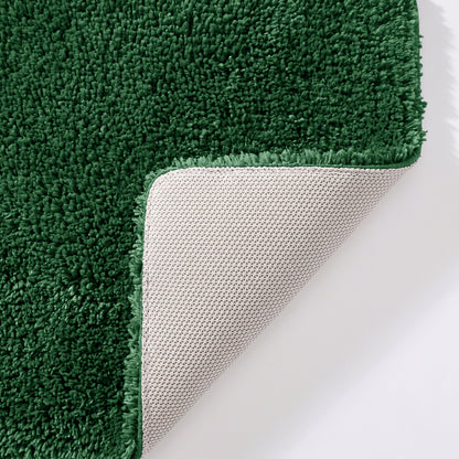 Dark green non slip toilet pedestal mat with shaggy pile- 100% microfibre.