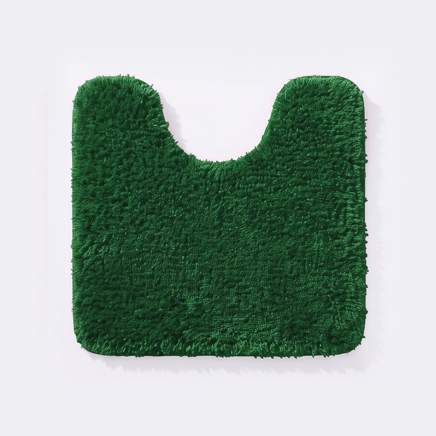 Dark green non slip pedestal mat for the toilet or sink basin, plush shaggy microfibre pile.