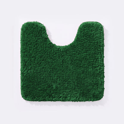 Dark green non slip pedestal mat for the toilet or sink basin, plush shaggy microfibre pile.