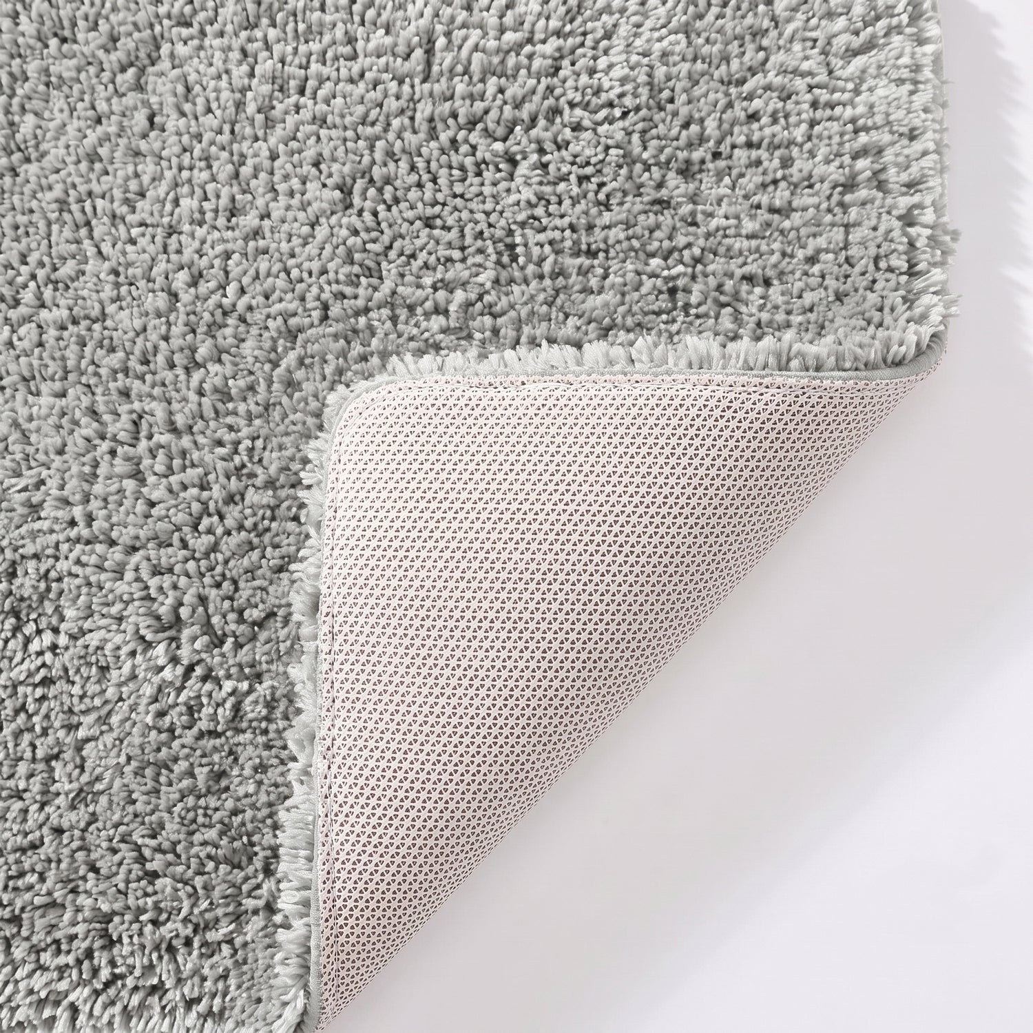Silver grey non slip toilet pedestal mat with shaggy pile- 100% microfibre.