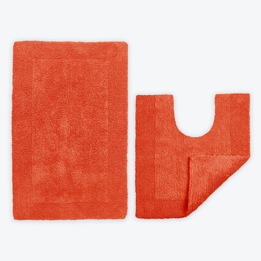Two piece set of bathroom mat, terracotta bath mat and pedestal mat set, 100% cotton.